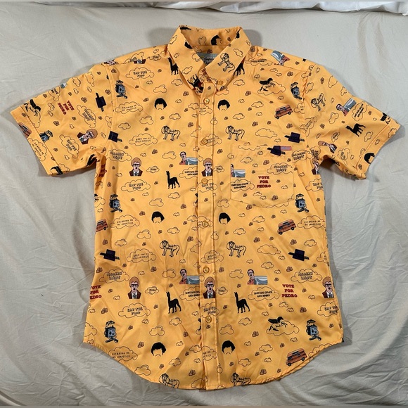 RSVLTS Napoleon Dynamite "Ligers, Llamas, & Tots" Button-Up Shirt Gold Small - Picture 1 of 15